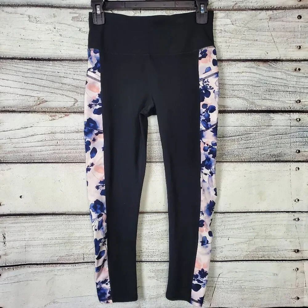 Gaiam Floral Print Yoga Leggings Black Multicolor Women’s Small